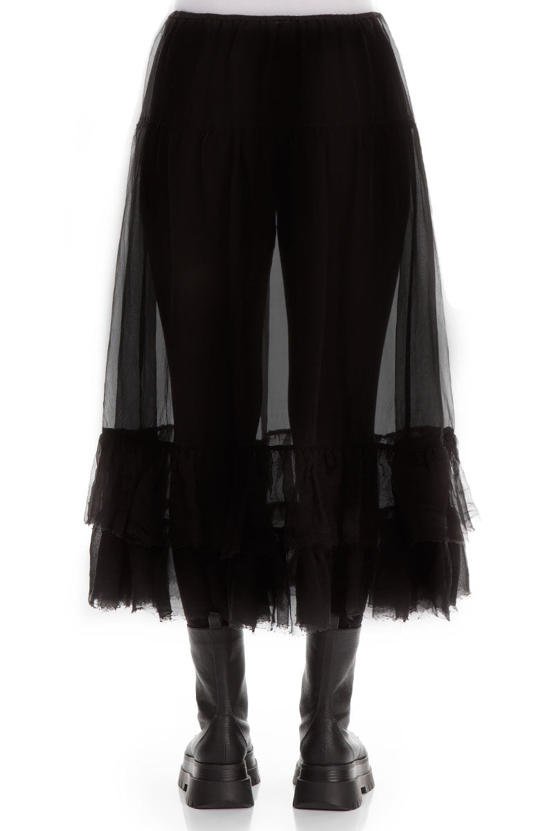 Frilled Black Silk Chiffon Underskirt