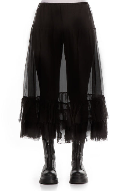 Frilled Black Silk Chiffon Underskirt