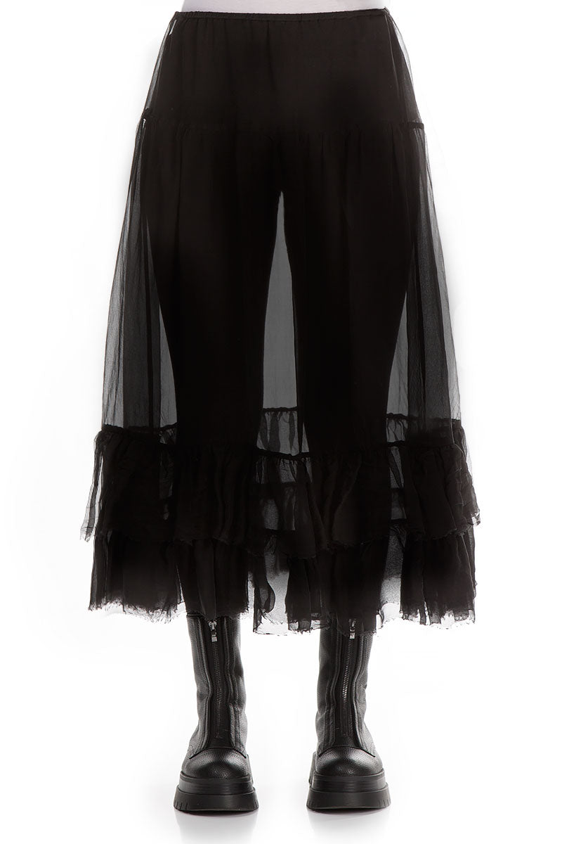 Frilled Black Silk Chiffon Underskirt