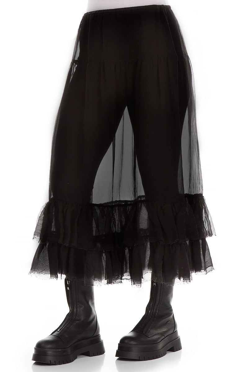 Frilled Black Silk Chiffon Underskirt