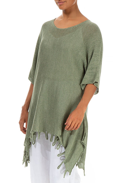 Fringed Loose Pistachio Linen Jumper 3