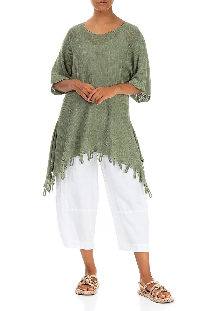 Fringed Loose Pistachio Linen Jumper 4