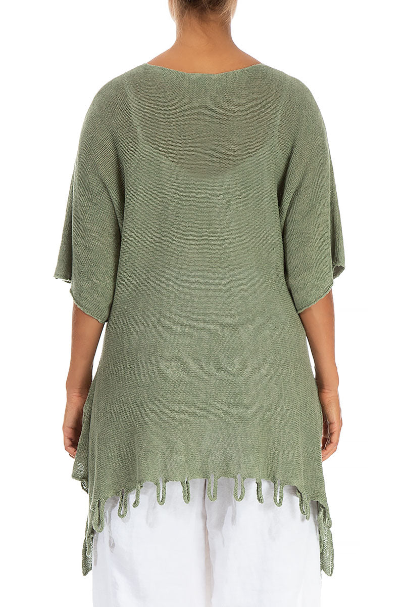 Fringed Loose Pistachio Linen Jumper 2