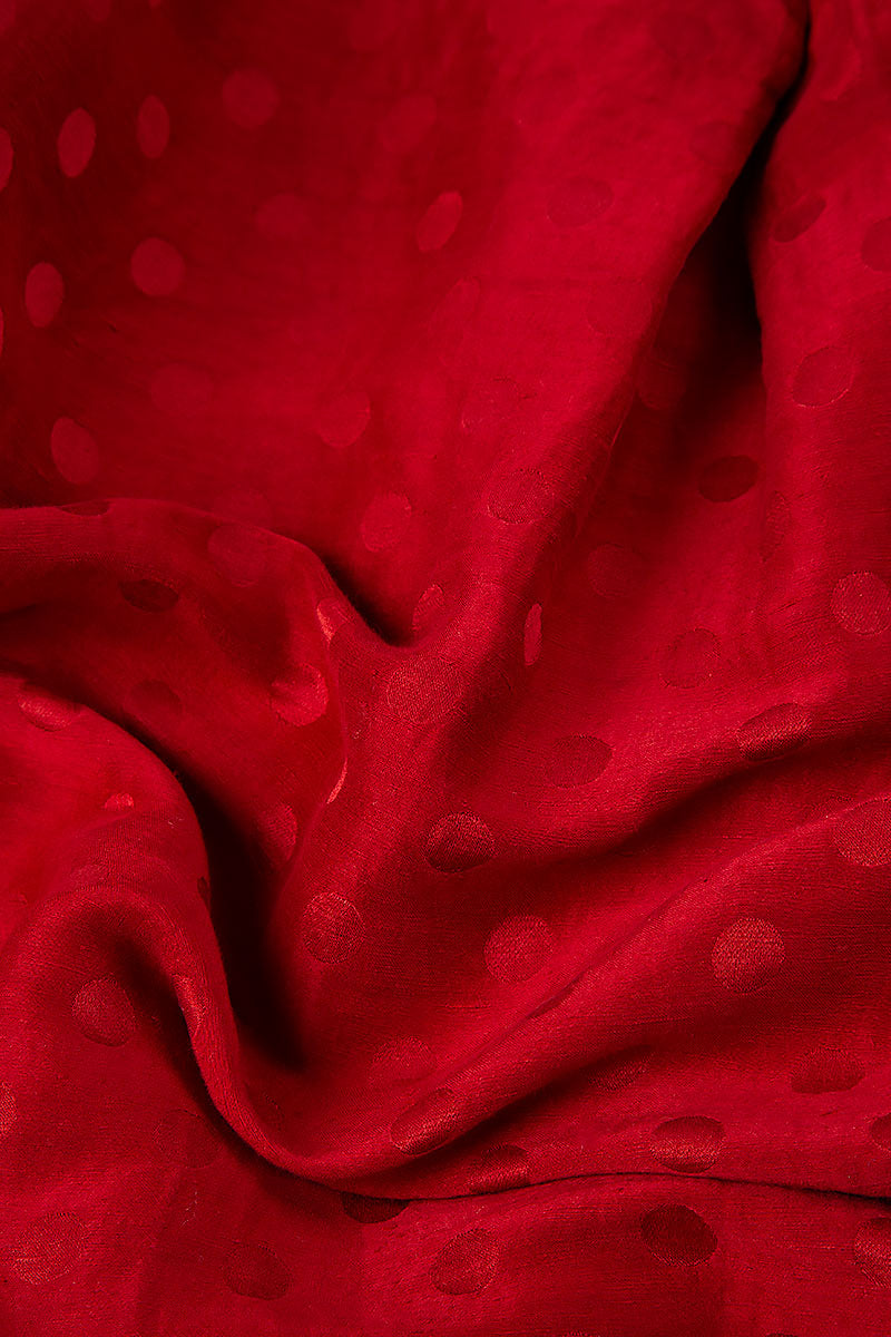 Front Buttons Flared Red Silk Linen Dress