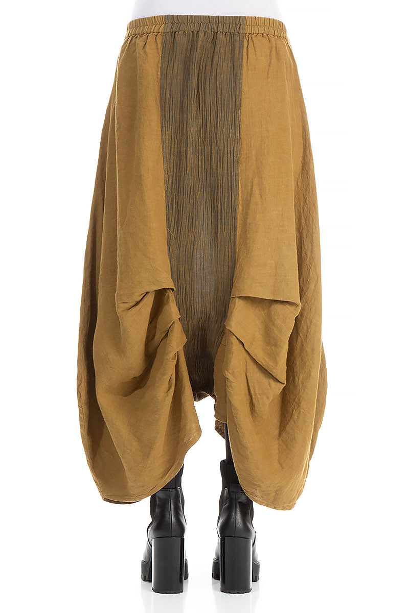 Front Pleats Crinkled Khaki Mustard Midi Trousers