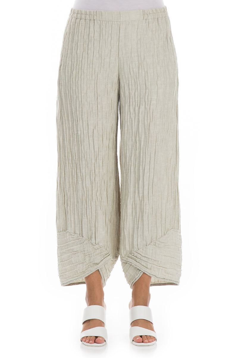 Wide Crinkled Pearl Silk Trousers