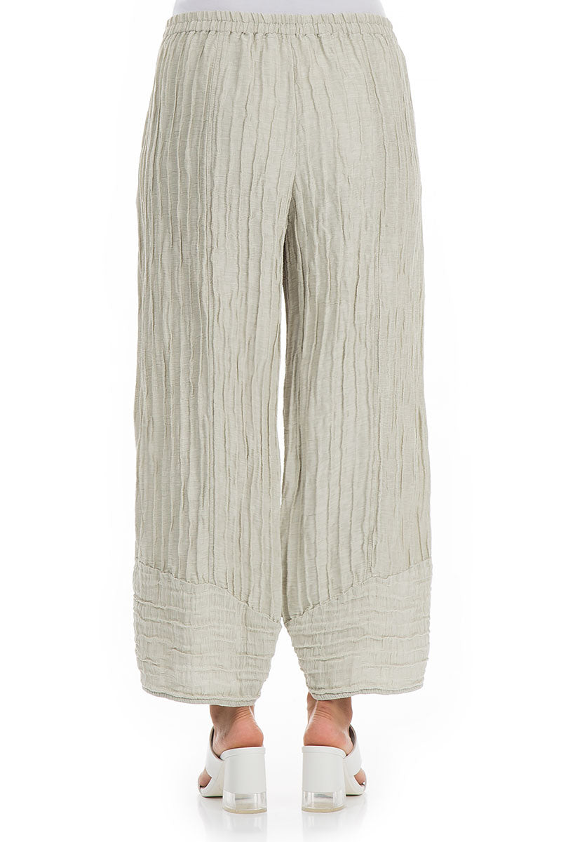 Wide Crinkled Pearl Silk Trousers