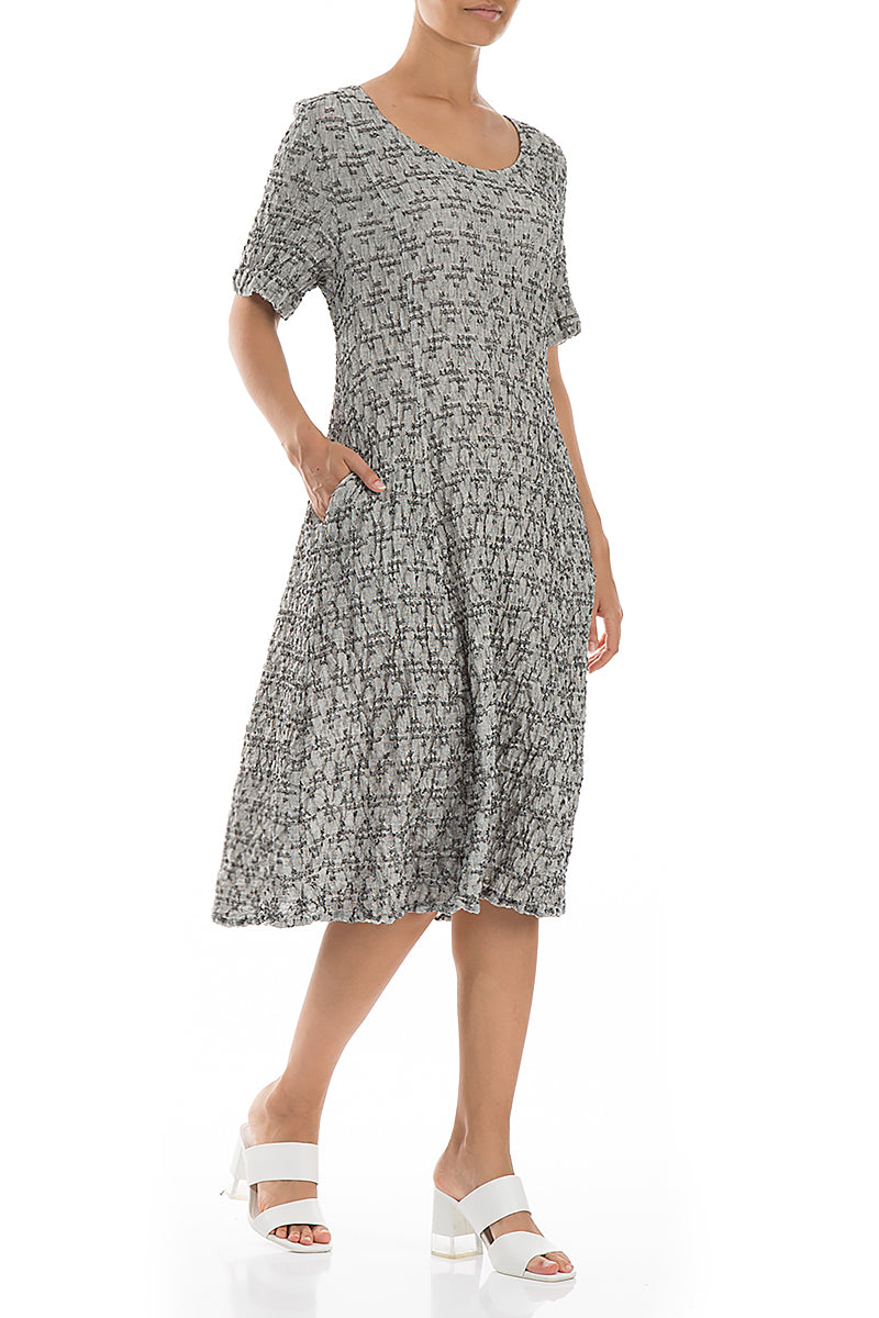 Geometric Texture Grey Linen Dress