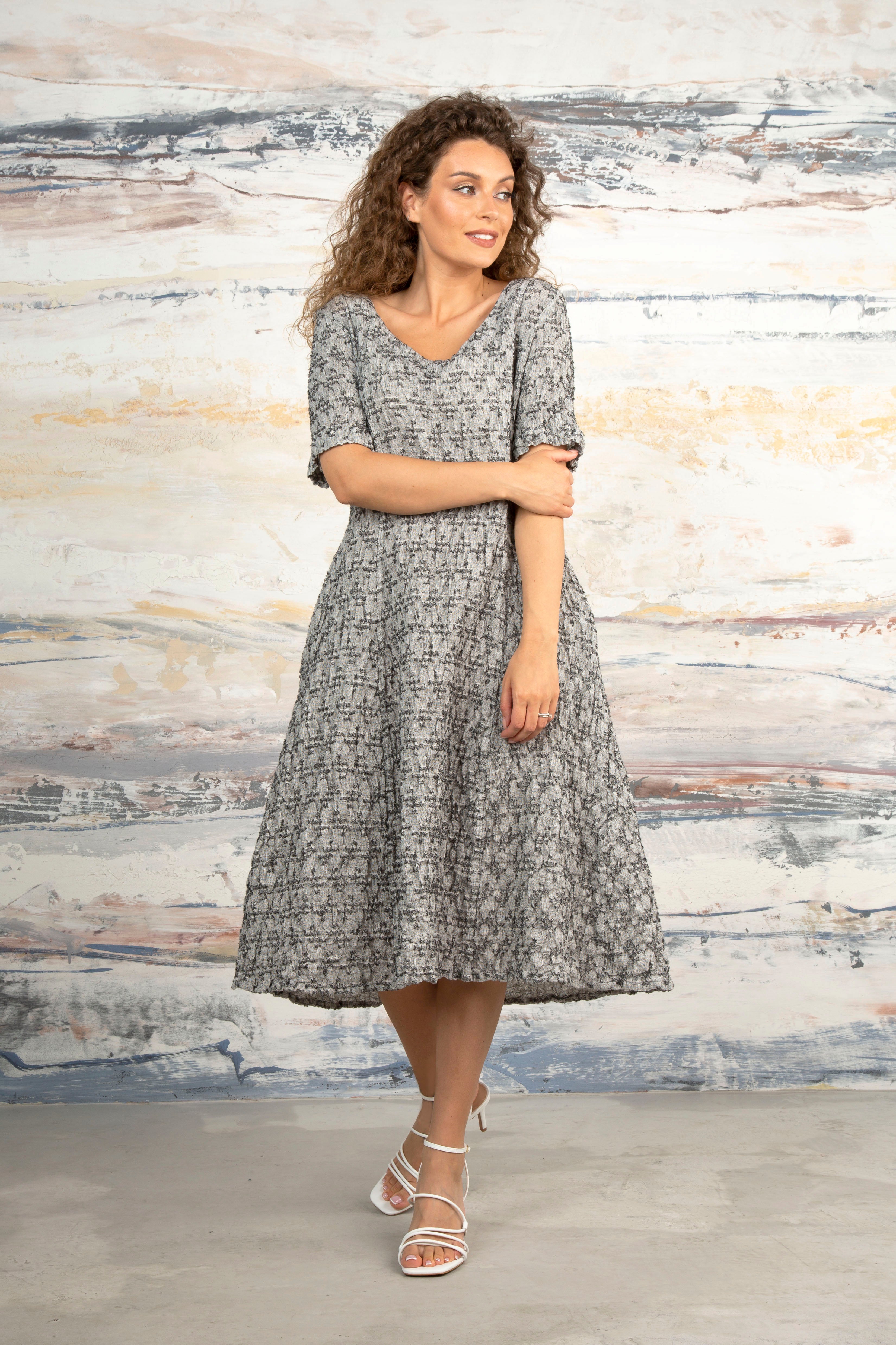 Geometric Texture Grey Linen Dress