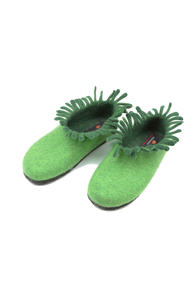 Green Fringe Wool Slipper Boots