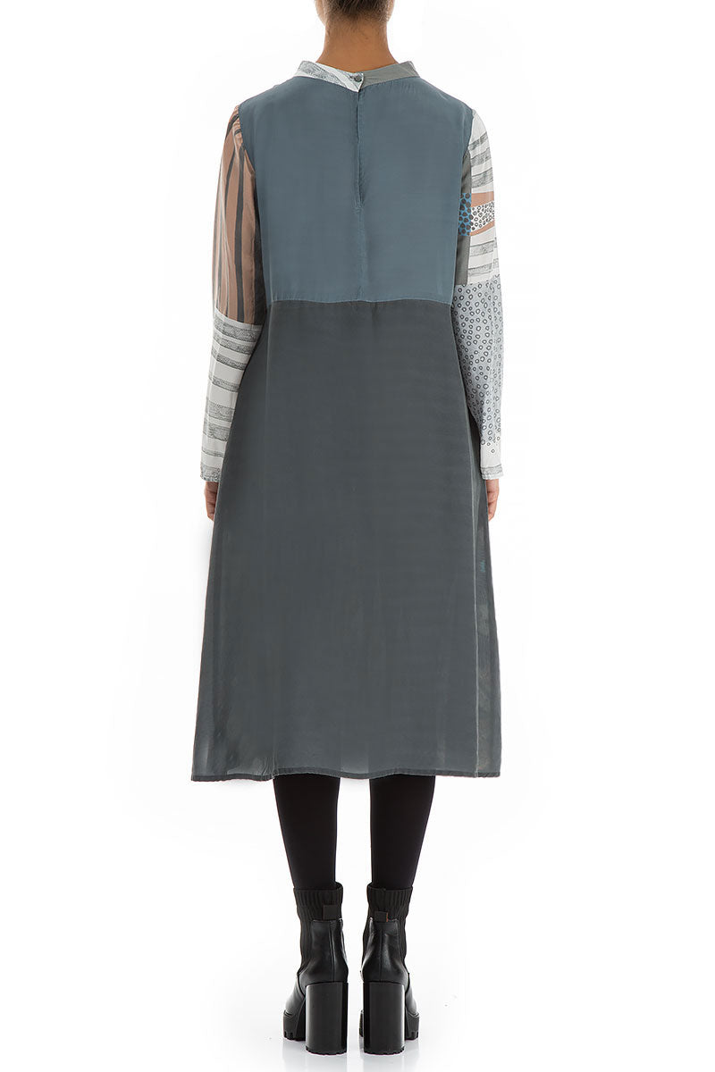 High Neck Mixed Prints Pure Silk Dress 2