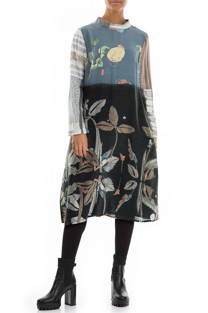 High Neck Mixed Prints Pure Silk Dress 3