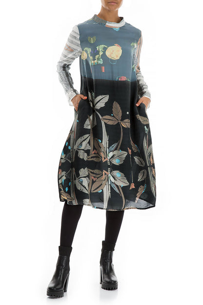 High Neck Mixed Prints Pure Silk Dress 4