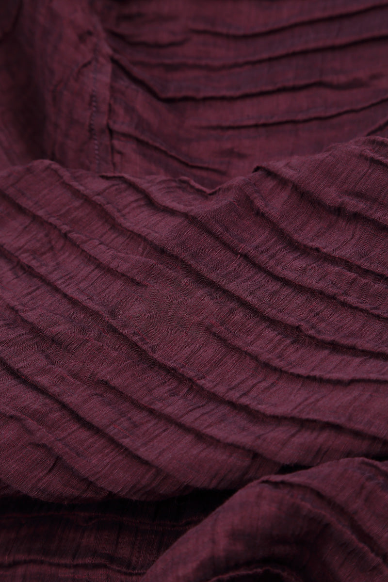 High Neck Aubergine Crinkled Silk Linen Dress