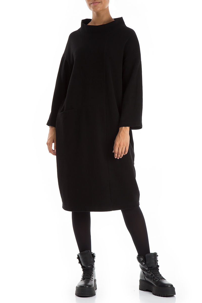 High Neck Black Jersey Cotton Dress