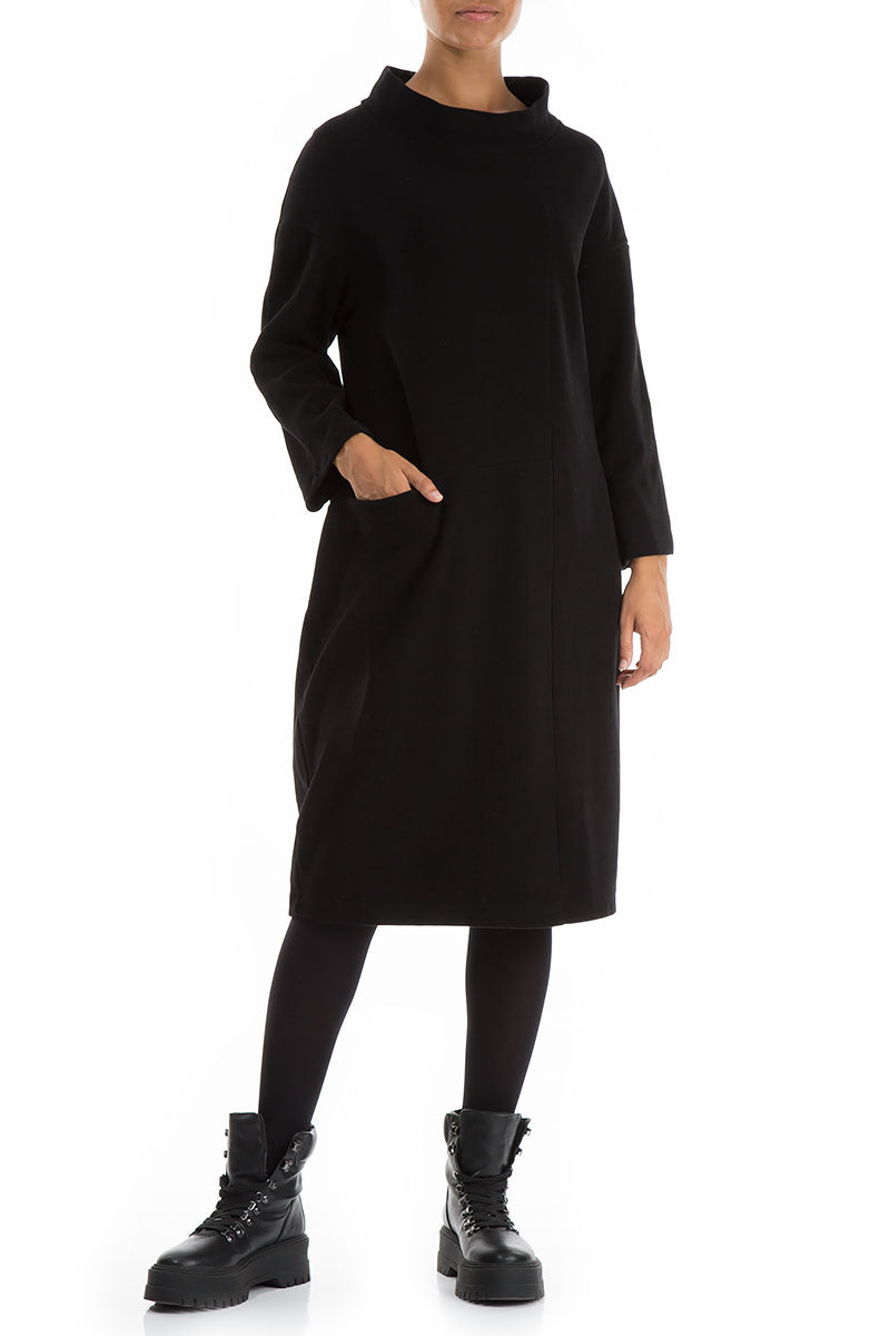 High Neck Black Jersey Cotton Dress