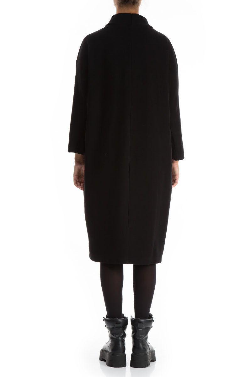 High Neck Black Jersey Cotton Dress