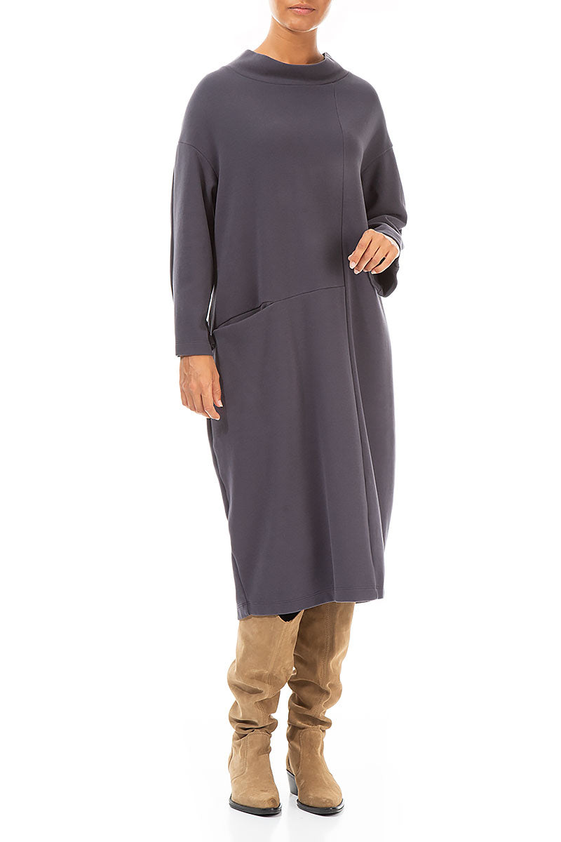 High Neck Grey Cotton Jersey Dress