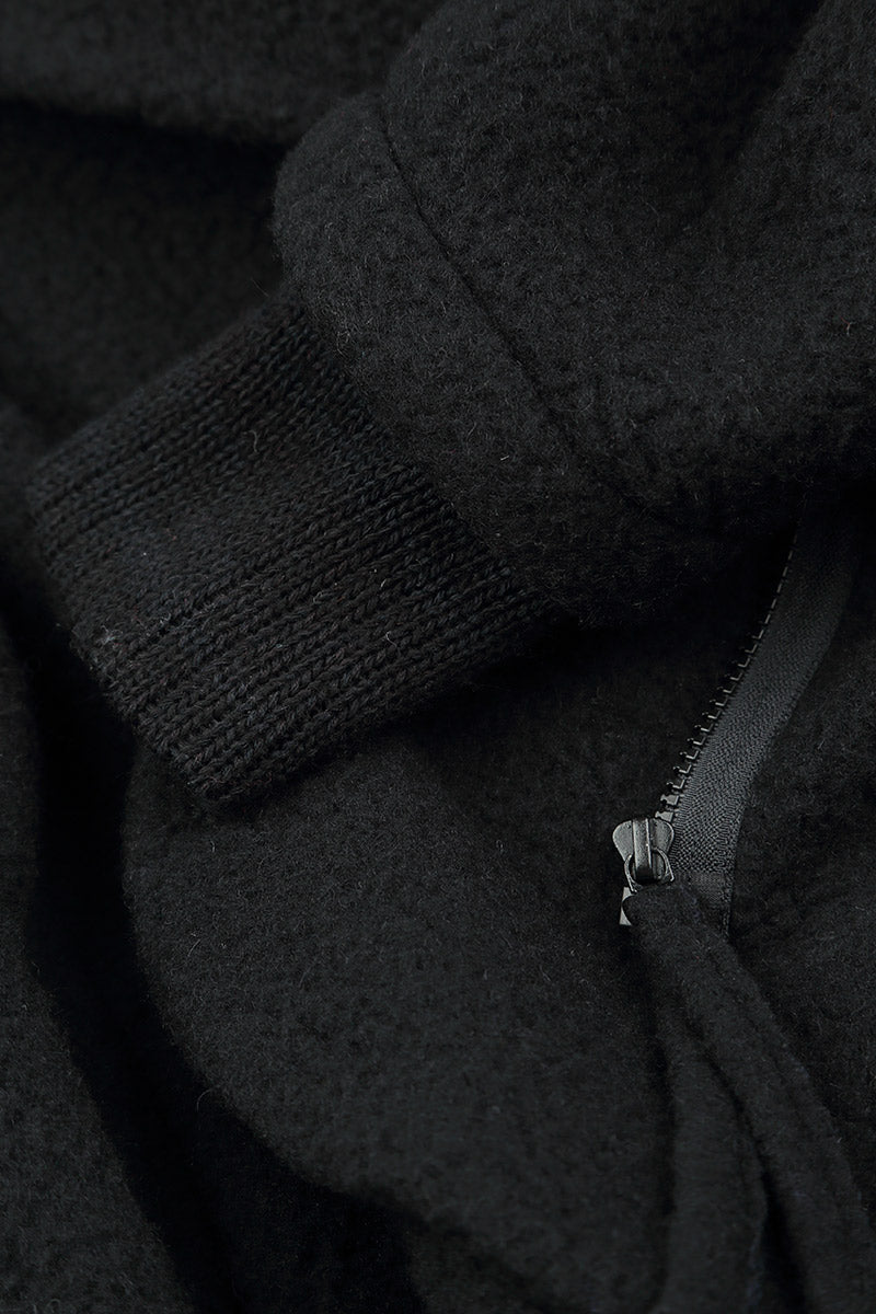 Hooded Black Plush Wool Cotton Zip Jacket 5