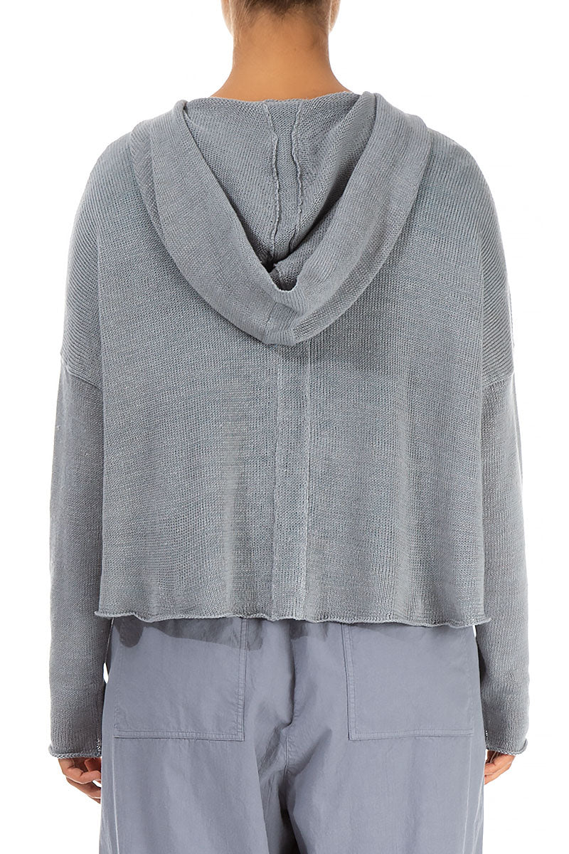 Hooded Boxy Grey Linen Cardigan 2