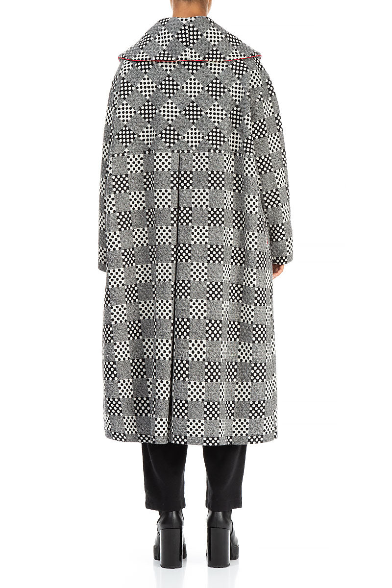 Hooded Collar Dotty Wool Swing Coat 2