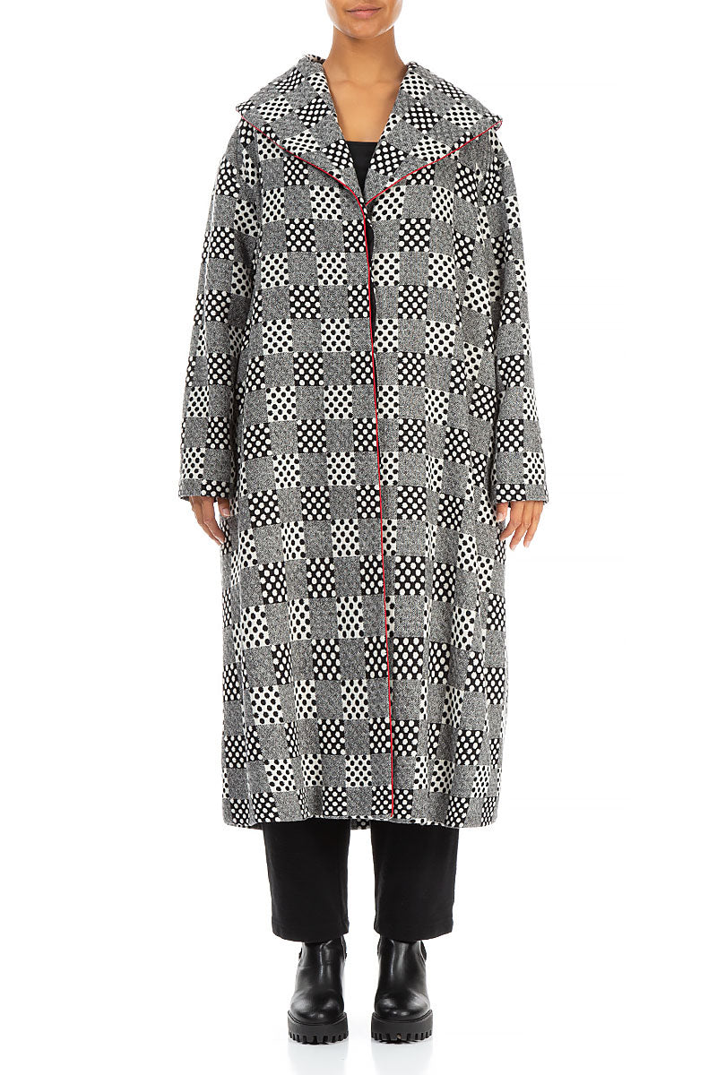 Hooded Collar Dotty Wool Swing Coat 1