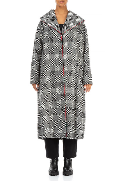 Hooded Collar Dotty Wool Swing Coat 1