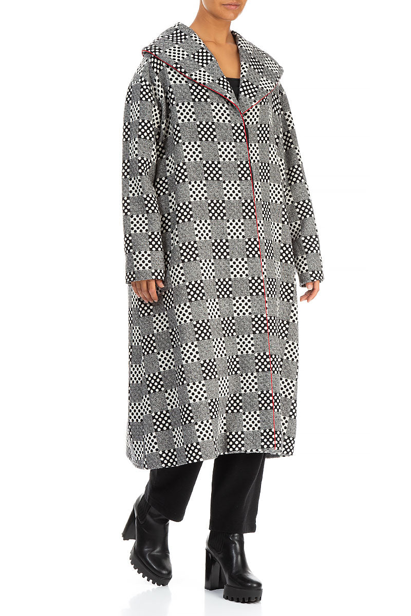 Hooded Collar Dotty Wool Swing Coat 3