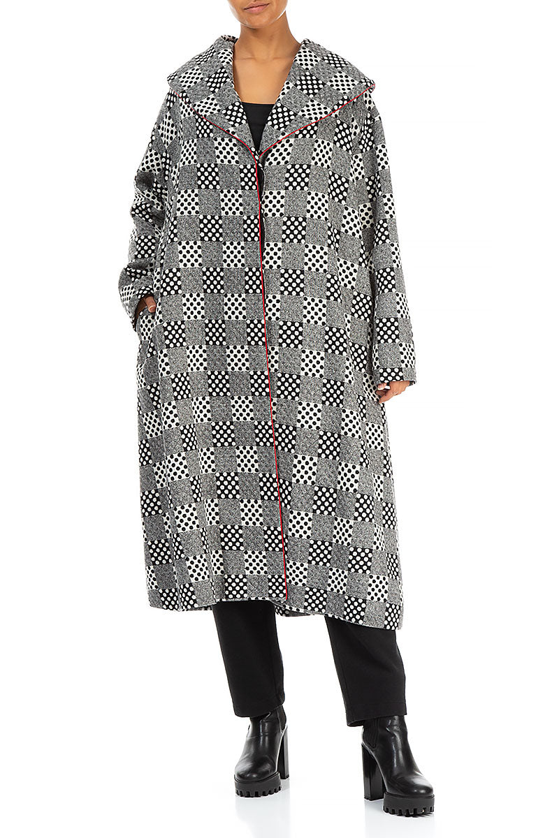 Hooded Collar Dotty Wool Swing Coat 4