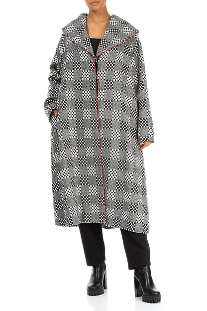Hooded Collar Dotty Wool Swing Coat 4