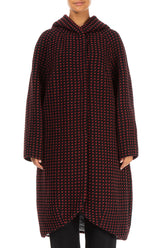 Hooded Dotty Red Wool Coat 1