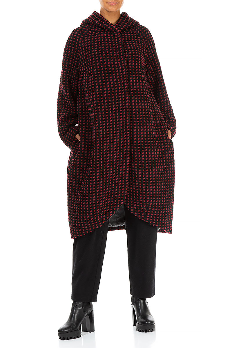 Hooded Dotty Red Wool Coat 4
