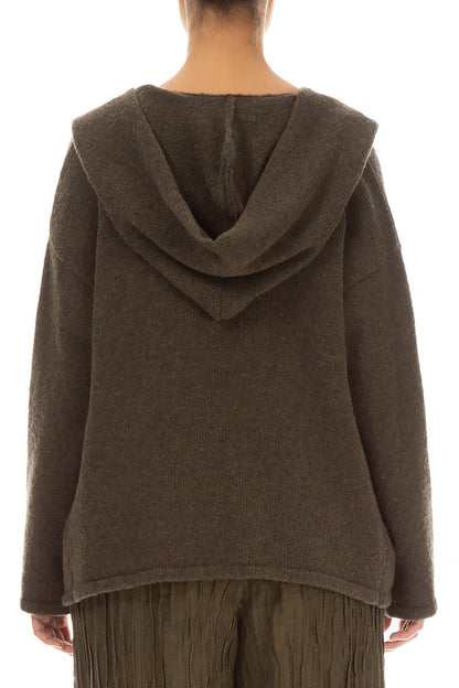 Hooded Khaki Wool Cardigan