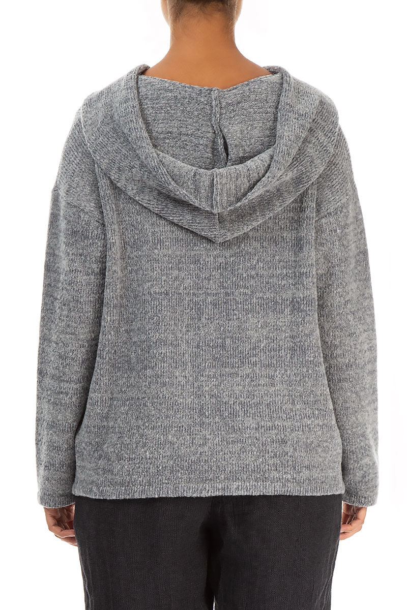 Hooded Mélange Grey Wool Cardigan