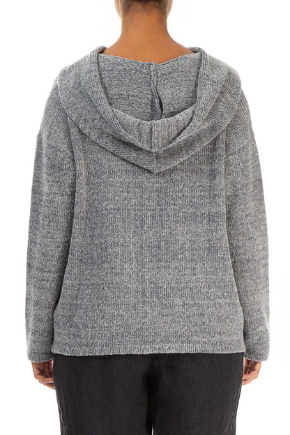 Hooded Mélange Grey Wool Cardigan