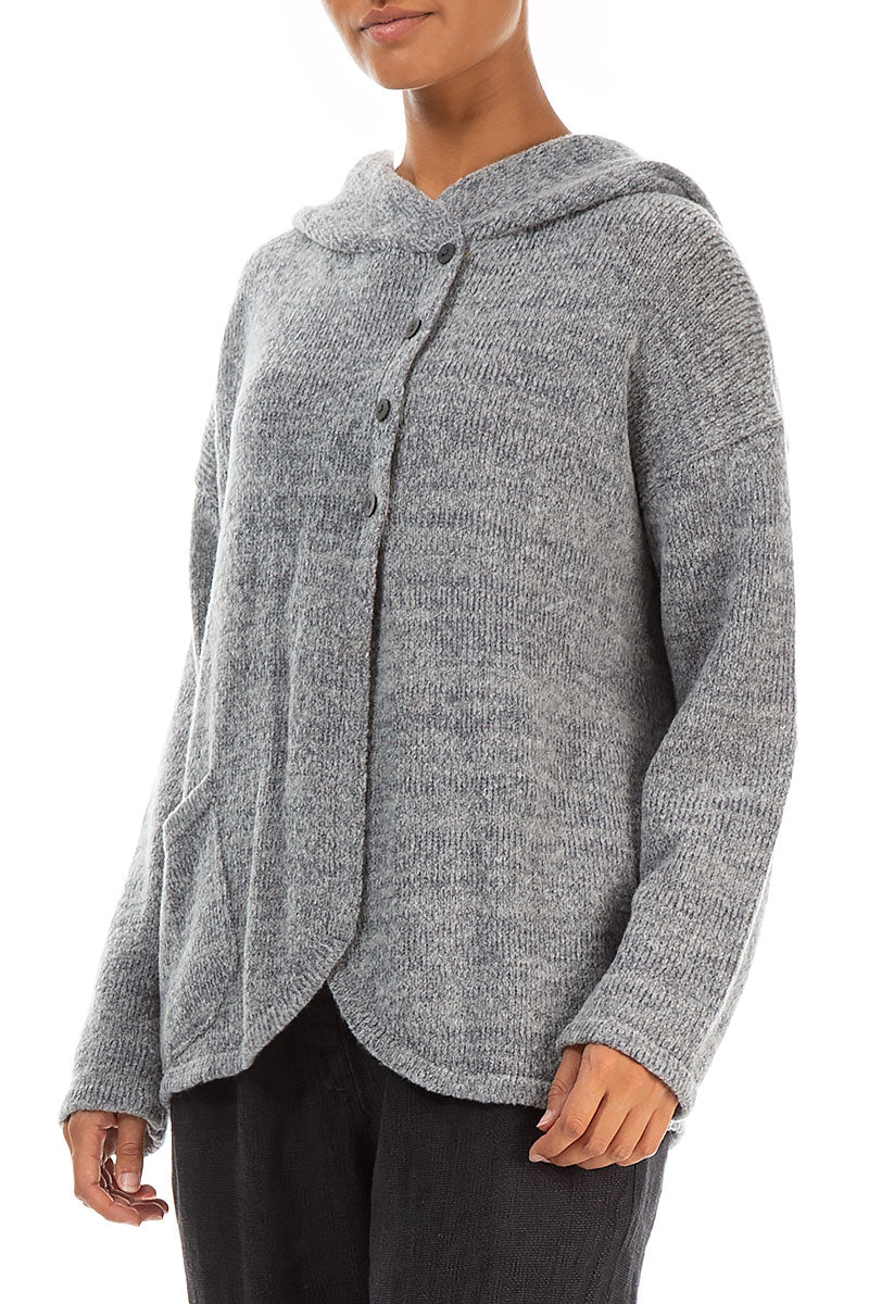 Hooded Mélange Grey Wool Cardigan