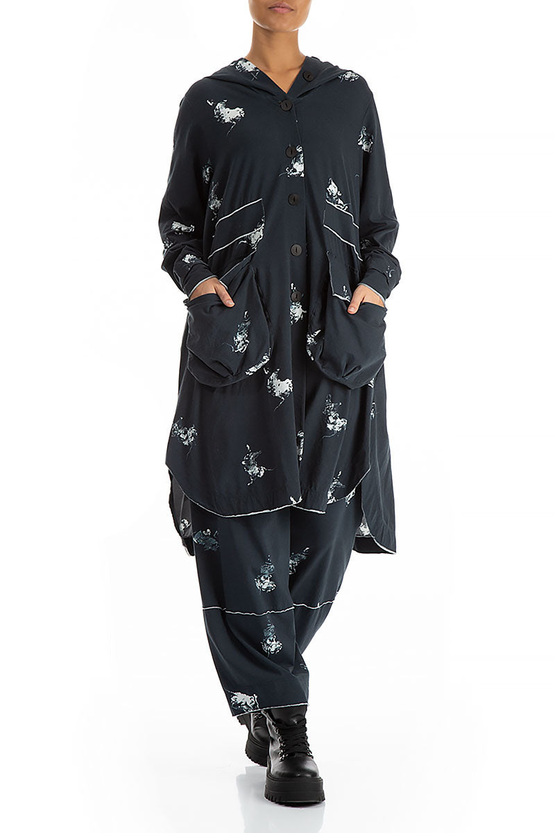 Hooded Oversized Abstract Cotton Jacket-Coat 4
