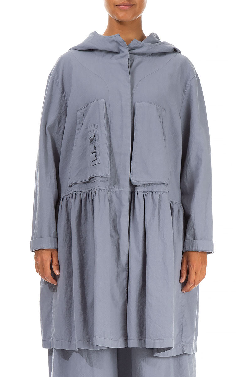 Hooded Pleated Storm Grey Cotton Jacket
