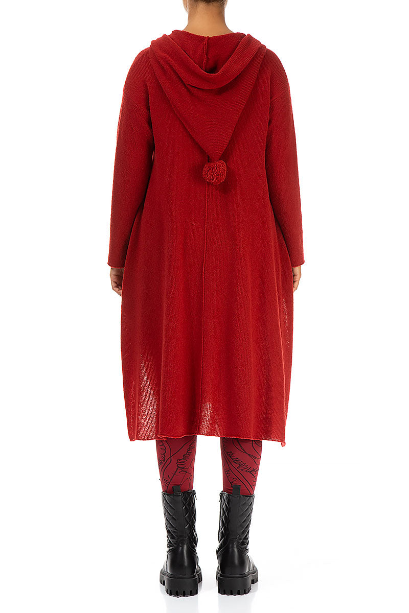 Hooded Red Wool Cardigan