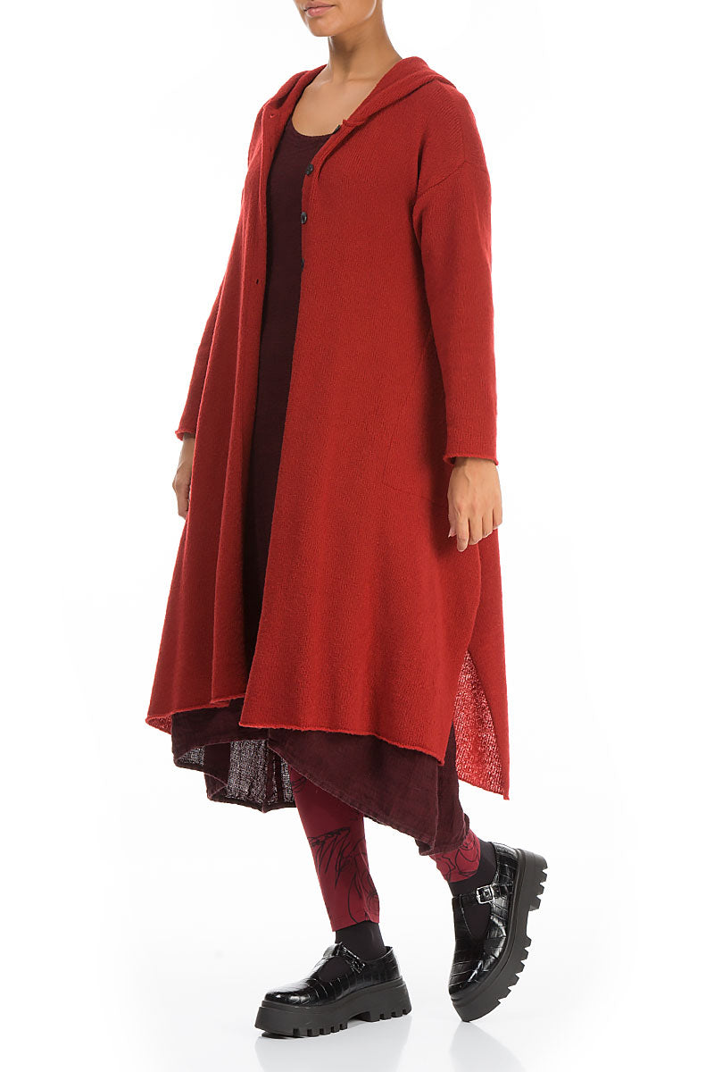 Hooded Red Wool Cardigan