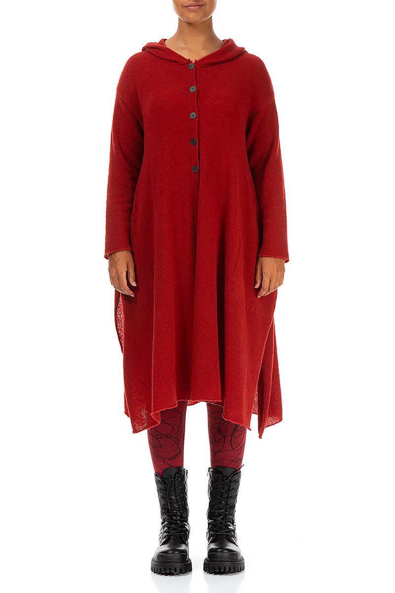 Hooded Red Wool Cardigan
