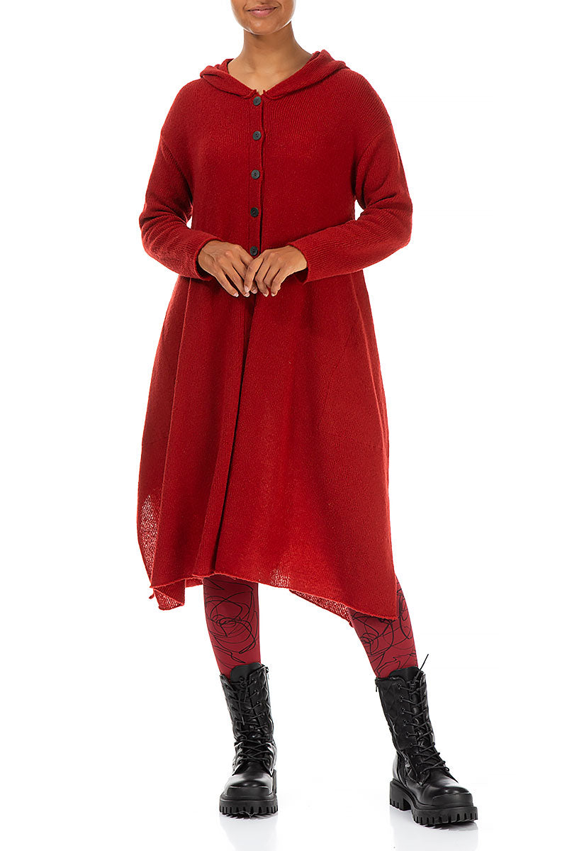 Hooded Red Wool Cardigan