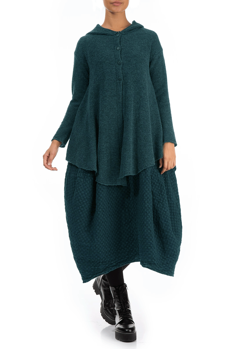 Hooded Teal Wool Cardigan 4