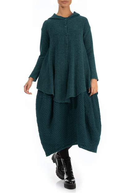 Hooded Teal Wool Cardigan 4