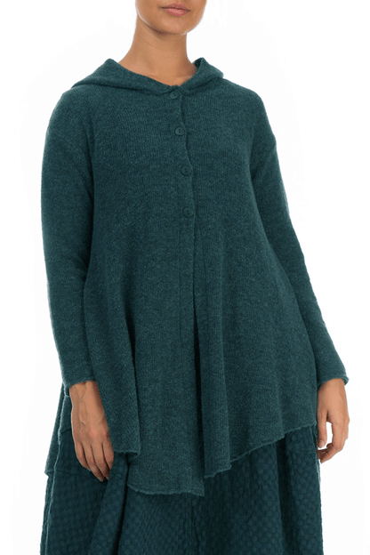 Hooded Teal Wool Cardigan 3