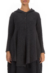 Hooded Dark Grey Wool Cardigan 1