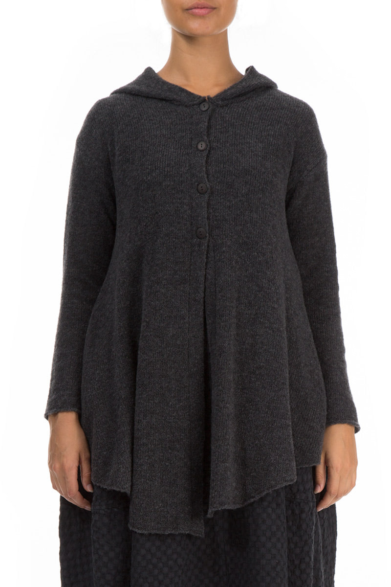 Hooded Dark Grey Wool Cardigan 1