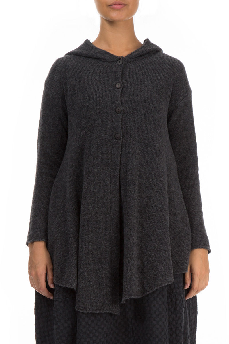 Hooded Dark Grey Wool Sweater - GRIZAS | Natural Contemporary Womenswear