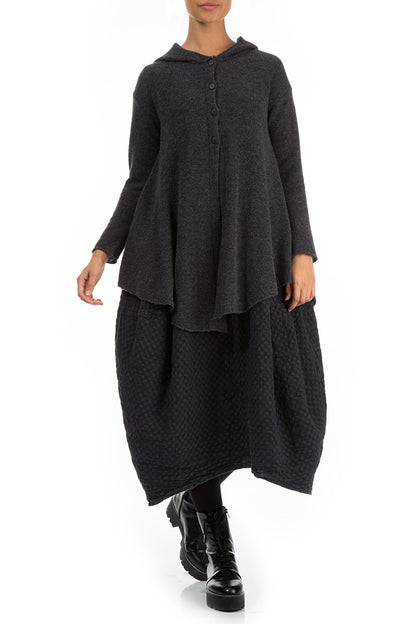 Hooded Dark Grey Wool Cardigan 4