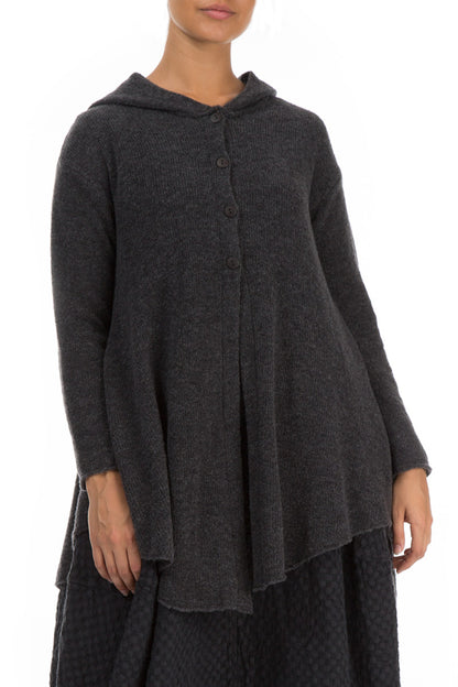 Hooded Dark Grey Wool Cardigan 3